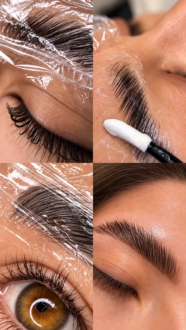 Four views of the brow lamination process