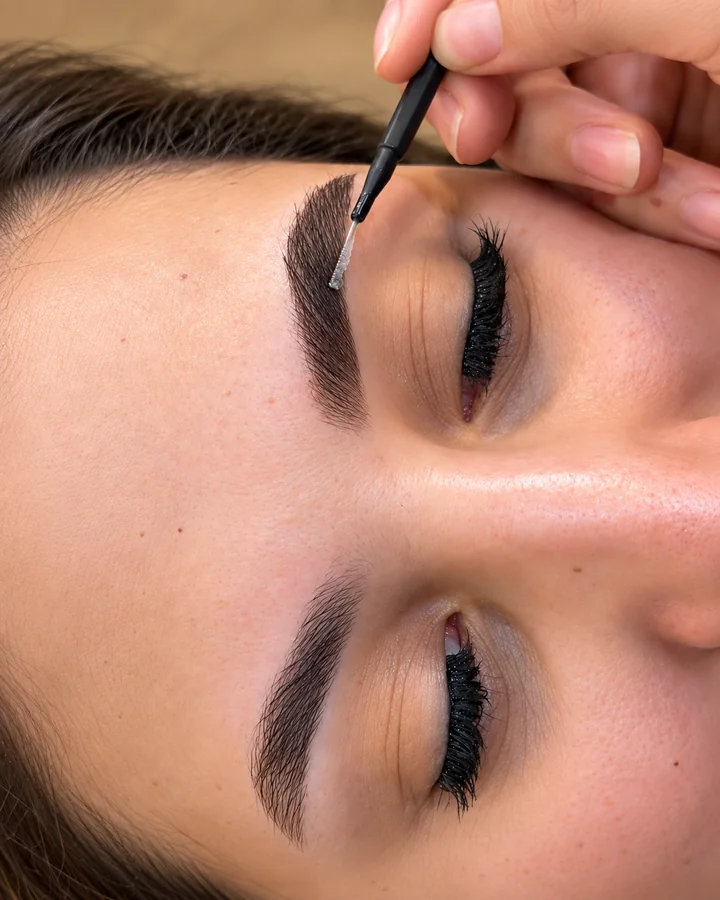 A close view of brow shaping without mapping marks